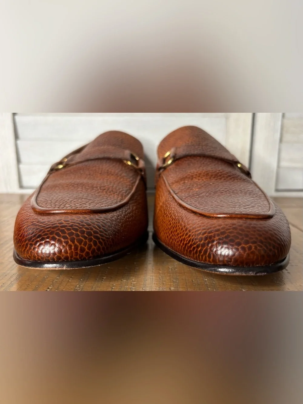 3DM Lifestyle Lorenzo Cognac Brown Pebble Grain Leather Bit Loafers US Men's 11